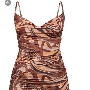 Brown Marble Ruched Bodycon Dress